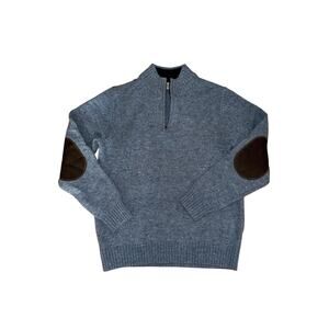 VTG L.L.Bean 100% Shetland Wool Quarter Zip Sweater Elbow Patch Classic Preppy